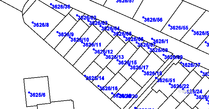Parcela st. 3626/13 v KÚ Znojmo-město, Katastrální mapa