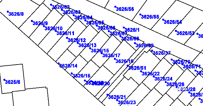 Parcela st. 3626/17 v KÚ Znojmo-město, Katastrální mapa