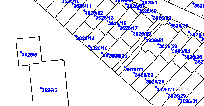 Parcela st. 3626/18 v KÚ Znojmo-město, Katastrální mapa