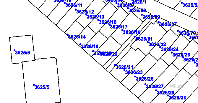 Parcela st. 3626/20 v KÚ Znojmo-město, Katastrální mapa