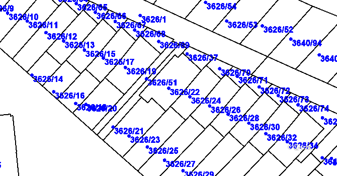 Parcela st. 3626/22 v KÚ Znojmo-město, Katastrální mapa