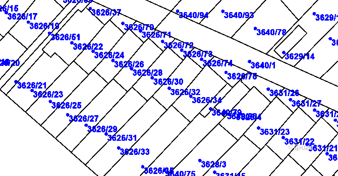 Parcela st. 3626/32 v KÚ Znojmo-město, Katastrální mapa