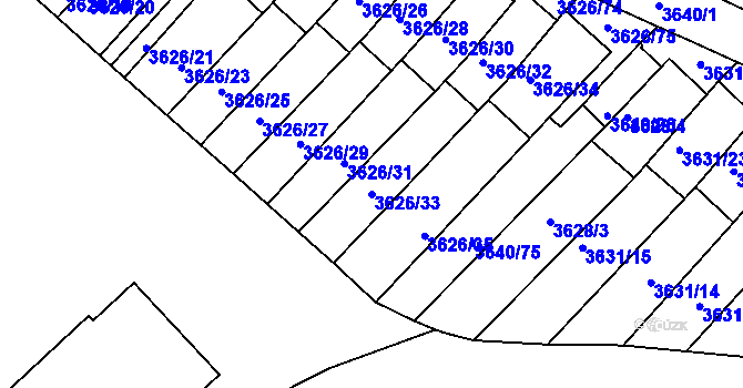 Parcela st. 3626/33 v KÚ Znojmo-město, Katastrální mapa