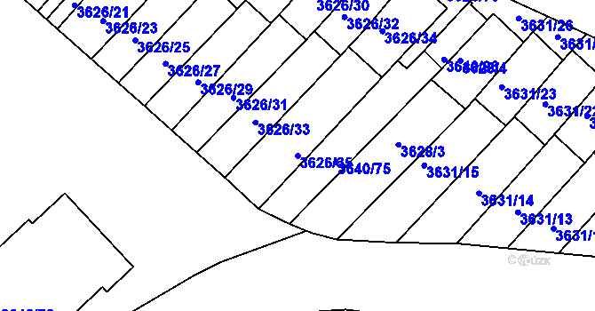 Parcela st. 3626/35 v KÚ Znojmo-město, Katastrální mapa