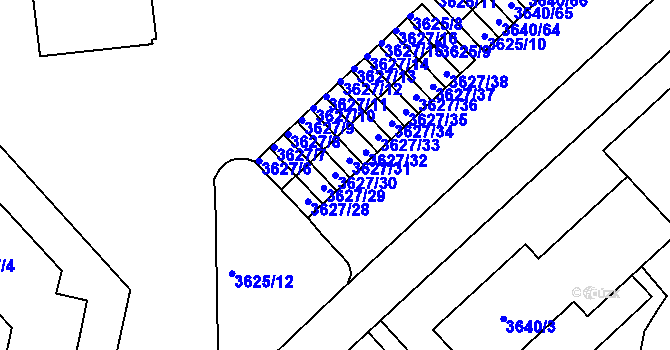 Parcela st. 3627/30 v KÚ Znojmo-město, Katastrální mapa