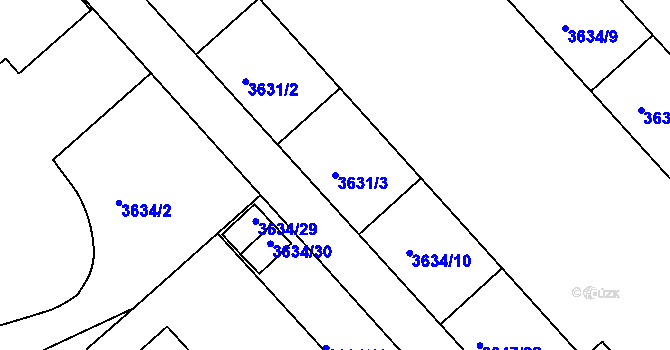 Parcela st. 3631/3 v KÚ Znojmo-město, Katastrální mapa