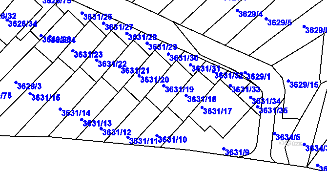 Parcela st. 3631/19 v KÚ Znojmo-město, Katastrální mapa
