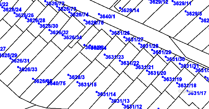 Parcela st. 3631/23 v KÚ Znojmo-město, Katastrální mapa