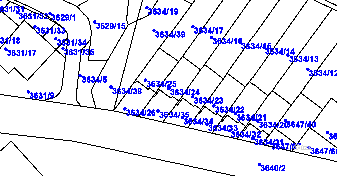 Parcela st. 3634/24 v KÚ Znojmo-město, Katastrální mapa