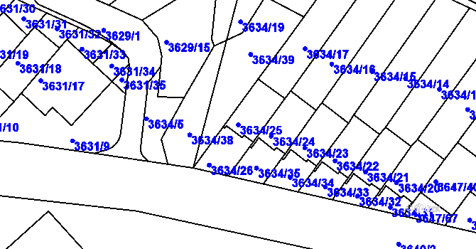 Parcela st. 3634/25 v KÚ Znojmo-město, Katastrální mapa
