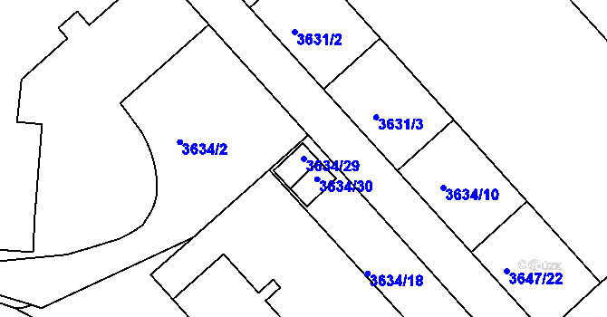 Parcela st. 3634/29 v KÚ Znojmo-město, Katastrální mapa