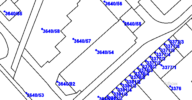 Parcela st. 3640/54 v KÚ Znojmo-město, Katastrální mapa
