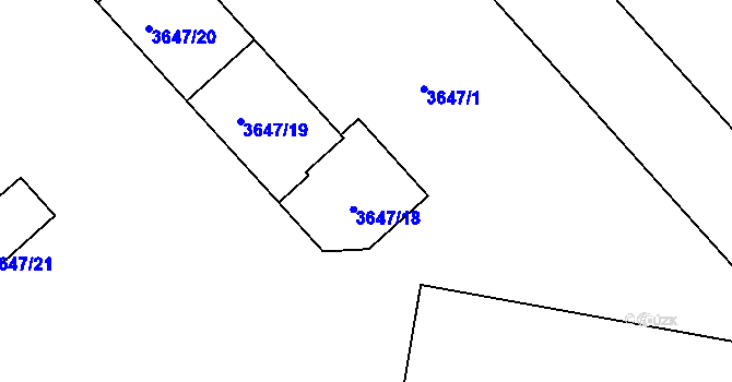 Parcela st. 3647/18 v KÚ Znojmo-město, Katastrální mapa