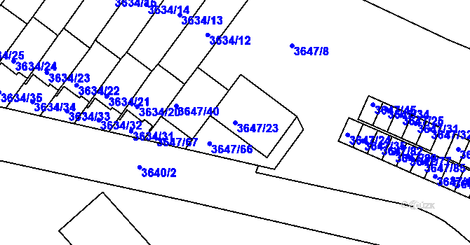 Parcela st. 3647/23 v KÚ Znojmo-město, Katastrální mapa