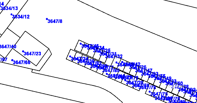 Parcela st. 3647/31 v KÚ Znojmo-město, Katastrální mapa