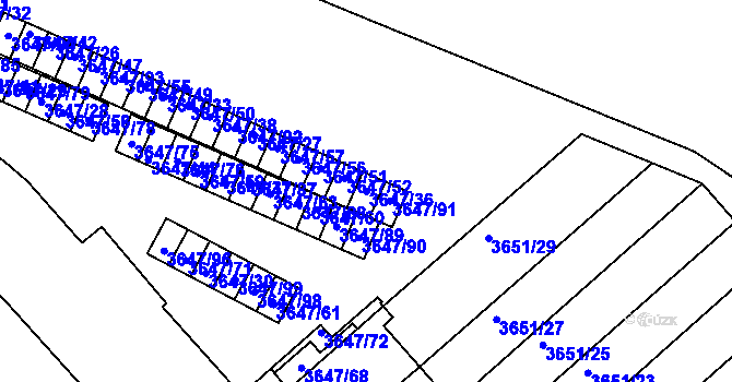 Parcela st. 3647/36 v KÚ Znojmo-město, Katastrální mapa