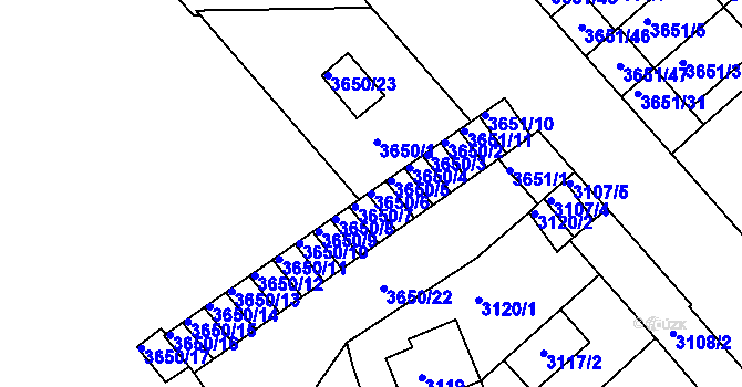 Parcela st. 3650/6 v KÚ Znojmo-město, Katastrální mapa