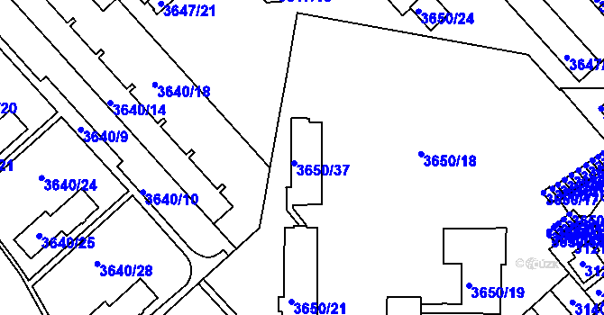 Parcela st. 3650/18 v KÚ Znojmo-město, Katastrální mapa