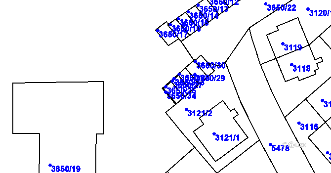 Parcela st. 3650/26 v KÚ Znojmo-město, Katastrální mapa