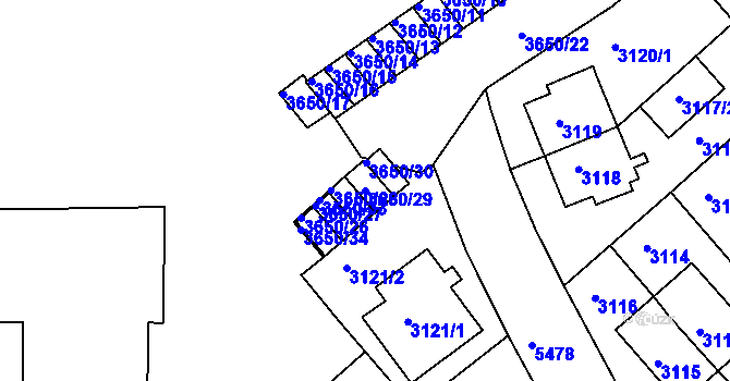 Parcela st. 3650/29 v KÚ Znojmo-město, Katastrální mapa