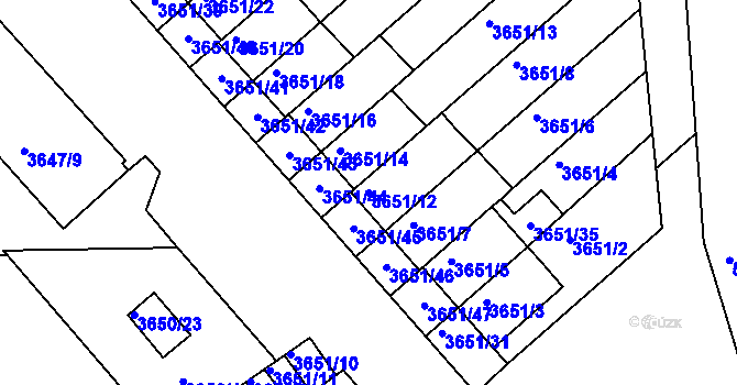 Parcela st. 3651/12 v KÚ Znojmo-město, Katastrální mapa