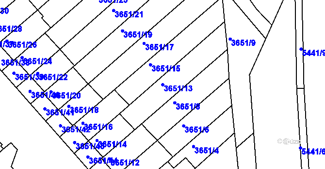 Parcela st. 3651/13 v KÚ Znojmo-město, Katastrální mapa