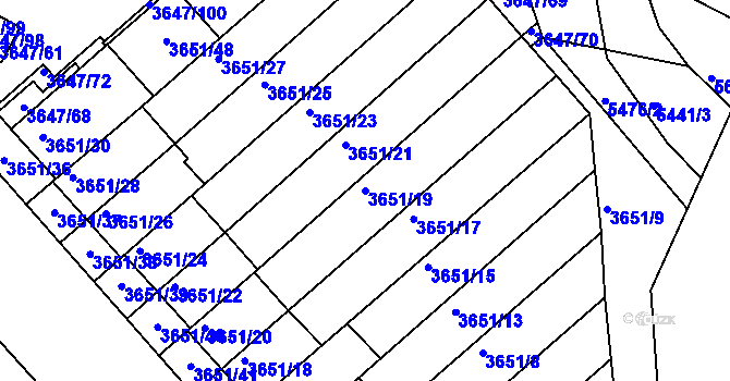 Parcela st. 3651/19 v KÚ Znojmo-město, Katastrální mapa