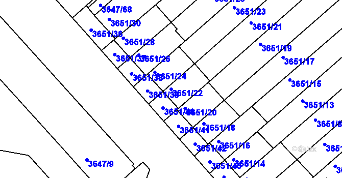 Parcela st. 3651/22 v KÚ Znojmo-město, Katastrální mapa