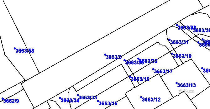 Parcela st. 3663/5 v KÚ Znojmo-město, Katastrální mapa