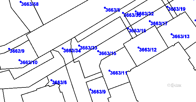 Parcela st. 3663/15 v KÚ Znojmo-město, Katastrální mapa