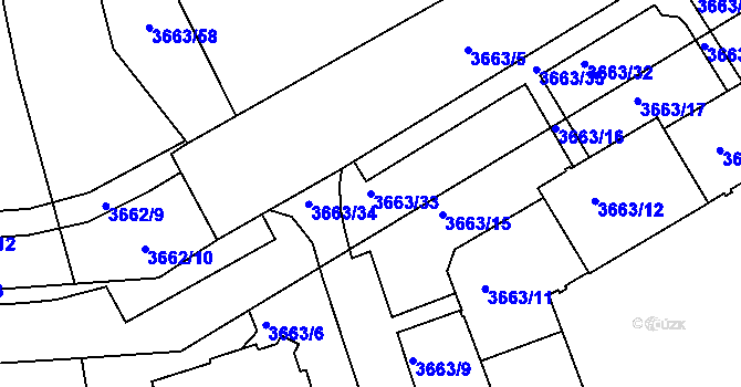 Parcela st. 3663/33 v KÚ Znojmo-město, Katastrální mapa