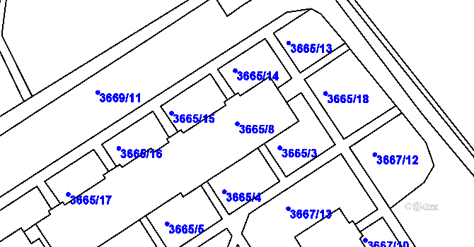 Parcela st. 3665/8 v KÚ Znojmo-město, Katastrální mapa