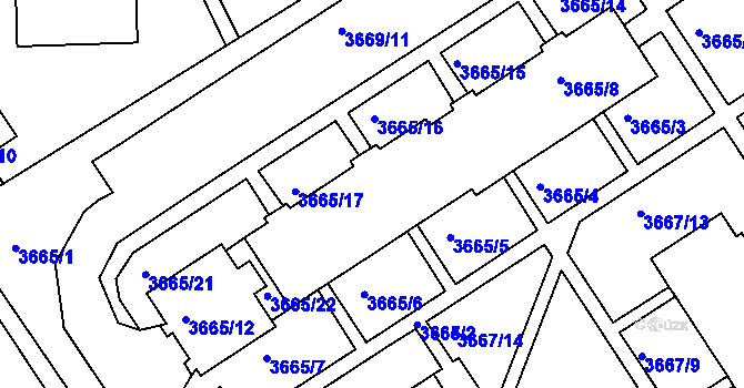 Parcela st. 3665/10 v KÚ Znojmo-město, Katastrální mapa