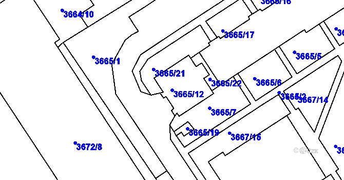 Parcela st. 3665/12 v KÚ Znojmo-město, Katastrální mapa