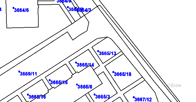 Parcela st. 3665/13 v KÚ Znojmo-město, Katastrální mapa