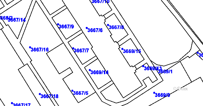 Parcela st. 3667/4 v KÚ Znojmo-město, Katastrální mapa