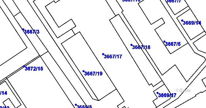 Parcela st. 3667/17 v KÚ Znojmo-město, Katastrální mapa