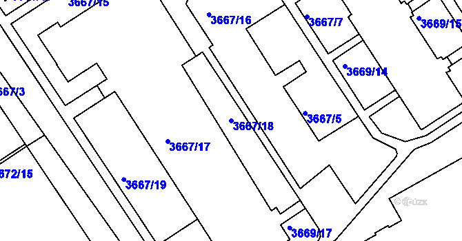 Parcela st. 3667/18 v KÚ Znojmo-město, Katastrální mapa