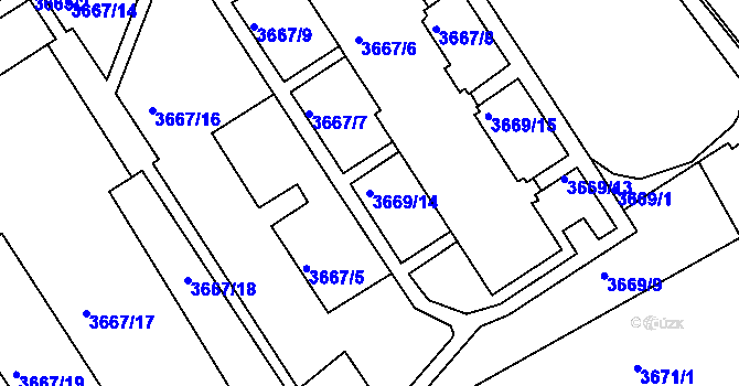 Parcela st. 3669/14 v KÚ Znojmo-město, Katastrální mapa
