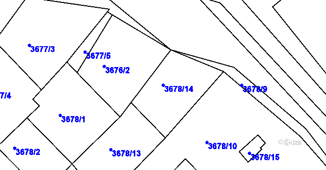 Parcela st. 3678/14 v KÚ Znojmo-město, Katastrální mapa