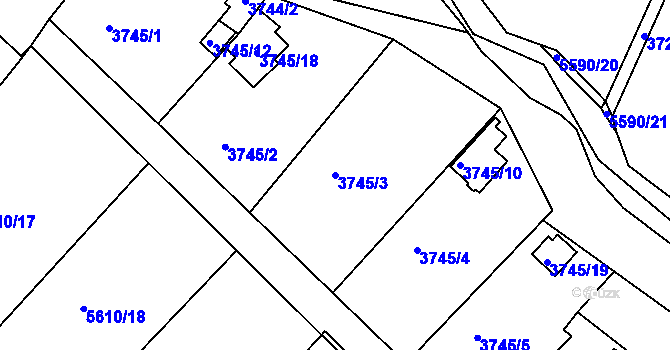 Parcela st. 3745/3 v KÚ Znojmo-město, Katastrální mapa