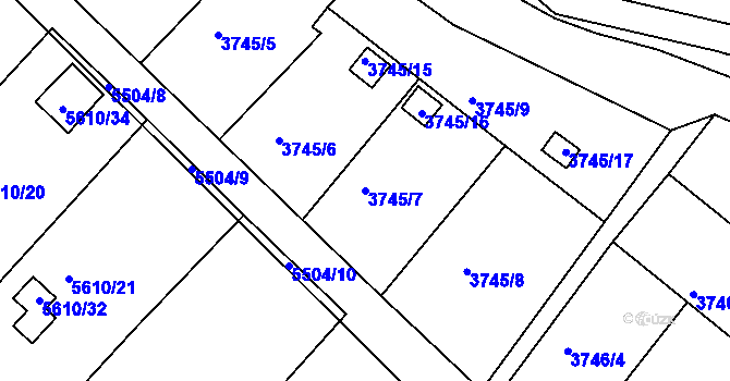 Parcela st. 3745/7 v KÚ Znojmo-město, Katastrální mapa