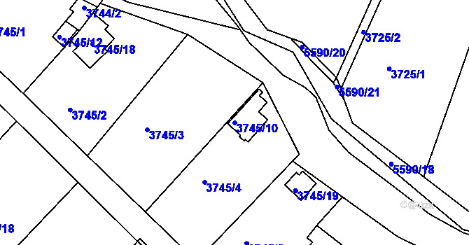 Parcela st. 3745/10 v KÚ Znojmo-město, Katastrální mapa