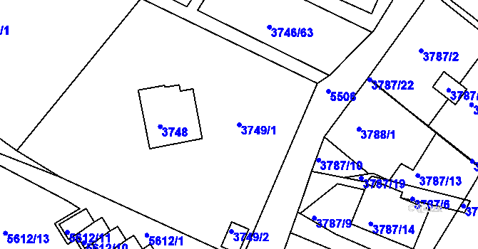 Parcela st. 3749/1 v KÚ Znojmo-město, Katastrální mapa