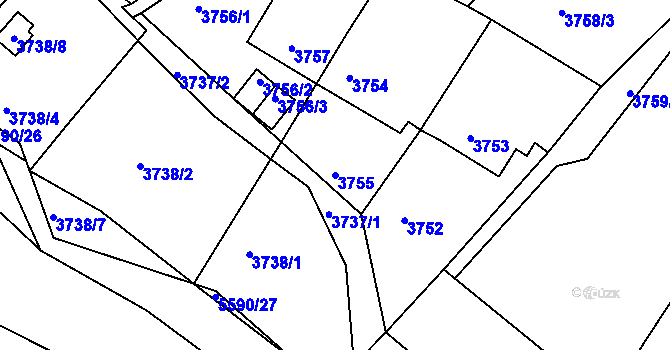 Parcela st. 3755 v KÚ Znojmo-město, Katastrální mapa