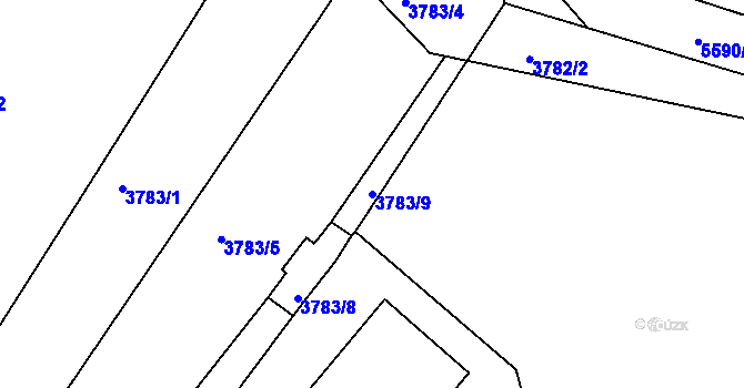 Parcela st. 3783/9 v KÚ Znojmo-město, Katastrální mapa