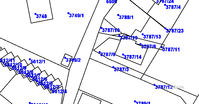 Parcela st. 3787/9 v KÚ Znojmo-město, Katastrální mapa
