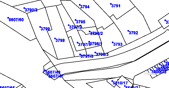 Parcela st. 3796 v KÚ Znojmo-město, Katastrální mapa