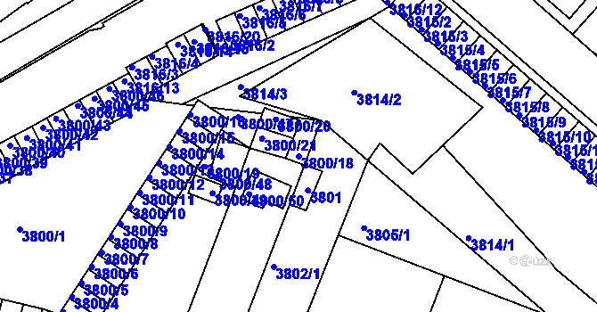 Parcela st. 3800/18 v KÚ Znojmo-město, Katastrální mapa