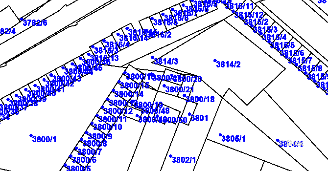 Parcela st. 3800/21 v KÚ Znojmo-město, Katastrální mapa